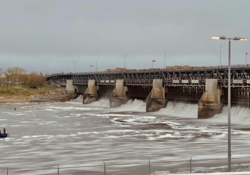 Water flowing through the spillway of a hydroelectric dam